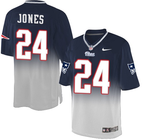 Men's Elite Cyrus Jones Nike Jersey Navy/Grey - #24 Fadeaway NFL New England Patriots